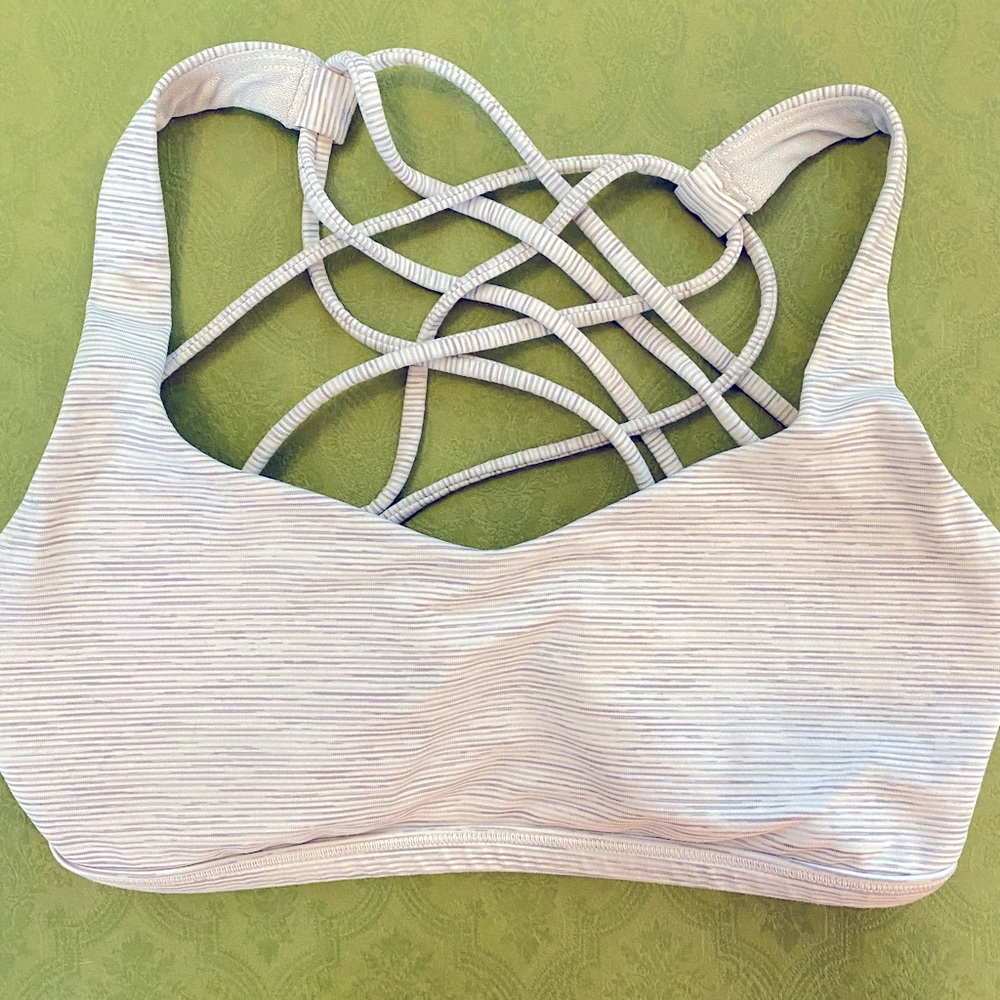 Lulu Lemon Light Gray and White Striped Sports Bra